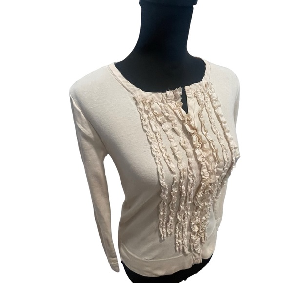 J. Crew. Sz Small. 100% cotton cardigan. Silk/cotton blend ruffles - Picture 4 of 14